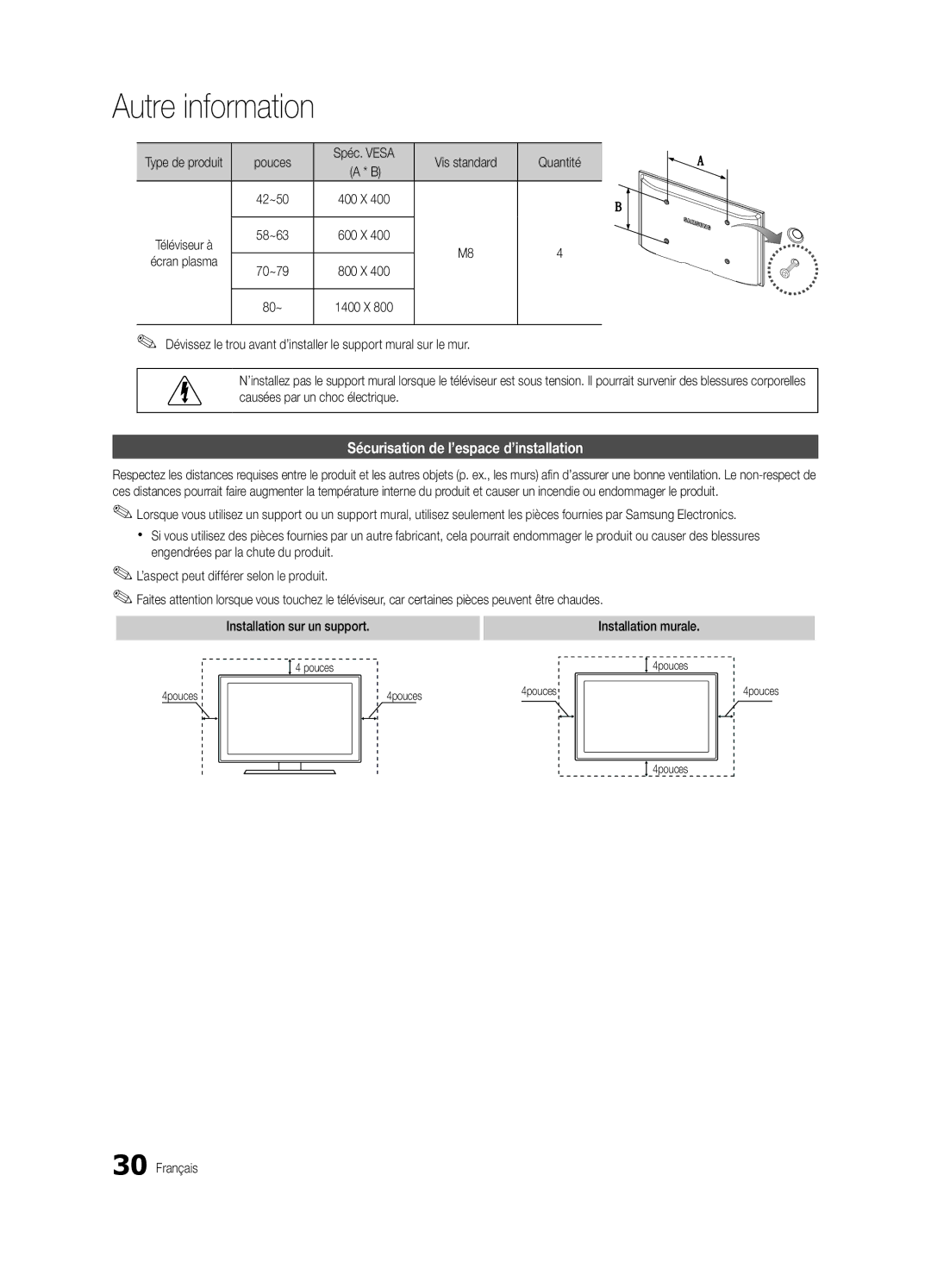 Samsung BN68-02576B-06, PC430-ZC Sécurisation de l’espace d’installation, Pouces Spéc. Vesa Vis standard Quantité 