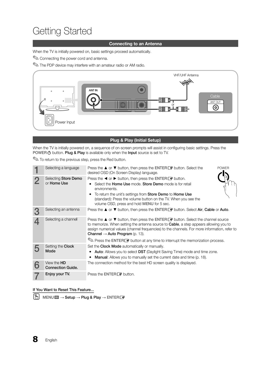 Samsung BN68-02576B-06, PC430-ZC Connecting to an Antenna, Plug & Play Initial Setup, Power Input, VHF/UHF Antenna 