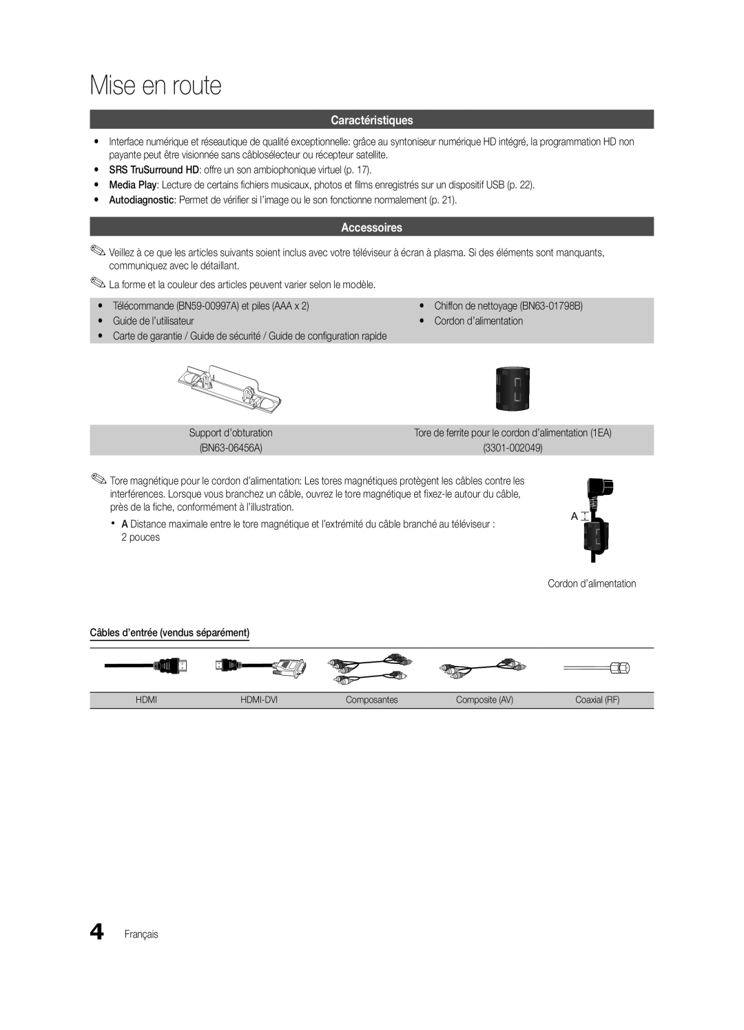 Samsung BN68-02576B-06, PC430-ZC user manual Mise en route, Caractéristiques, Accessoires 