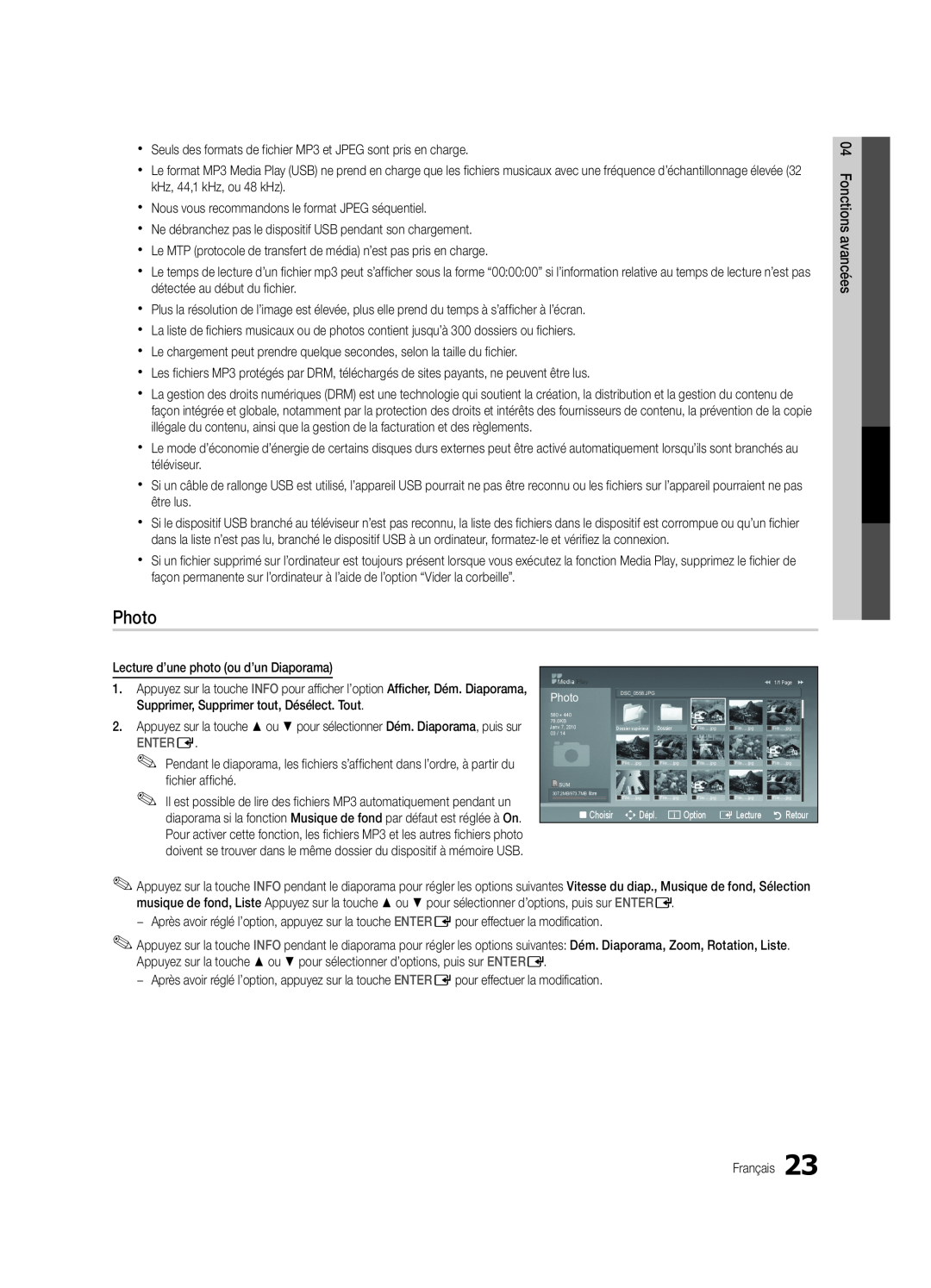 Samsung PC430-ZC, BN68-02576B-06 user manual Photo, Entere, Fonctions avancées 