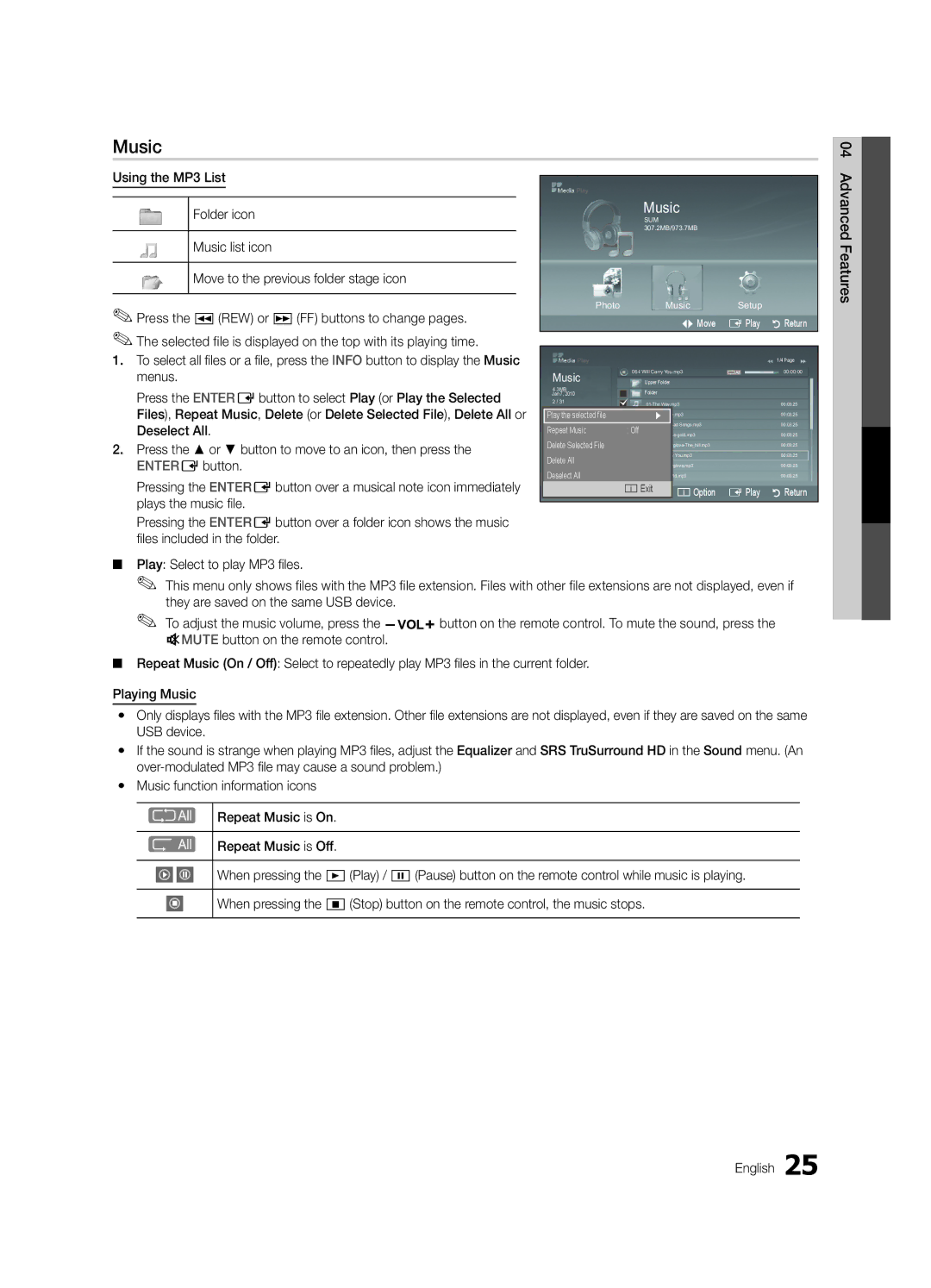 Samsung PN50C450, BN68-02577A-04 user manual Music 