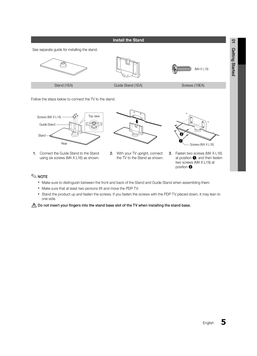 Samsung PN50C450, BN68-02577A-04 user manual Install the Stand 