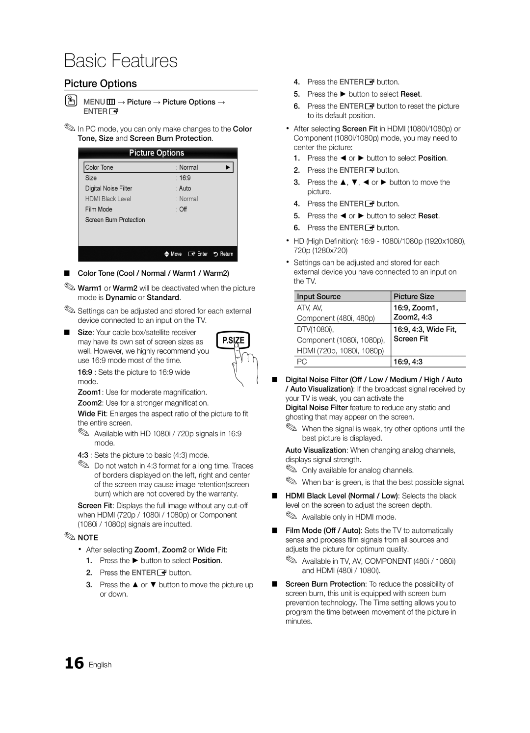 Samsung BN68-02577B-06, PC450-ZC user manual Picture Options 