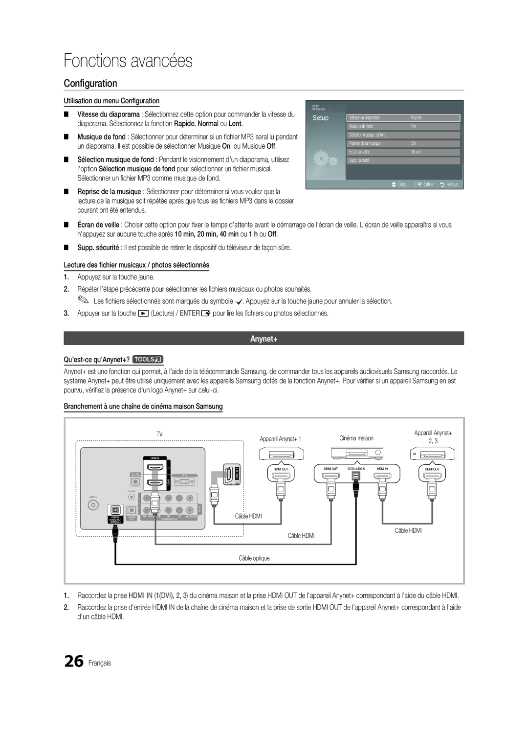 Samsung BN68-02577B-06, PC450-ZC user manual Utilisation du menu Configuration, Qu’est-ce qu’Anynet+? t 