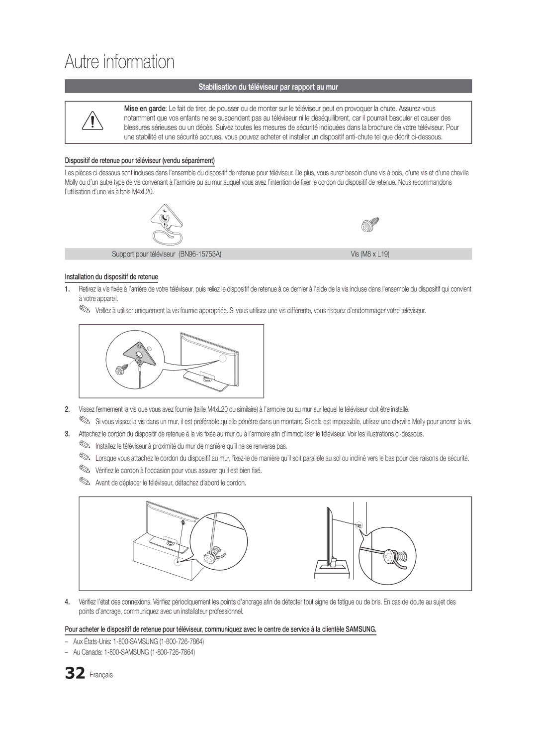 Samsung BN68-02577B-06, PC450-ZC user manual Stabilisation du téléviseur par rapport au mur, Votre appareil 