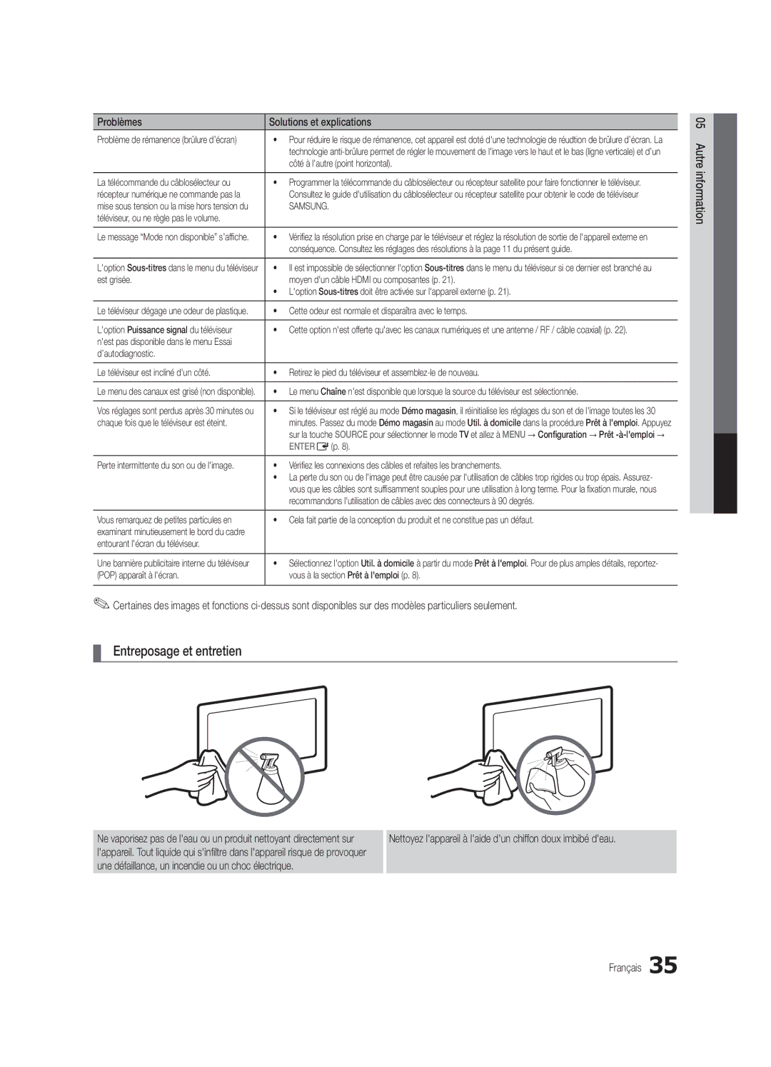 Samsung PC450-ZC, BN68-02577B-06 user manual Entreposage et entretien 