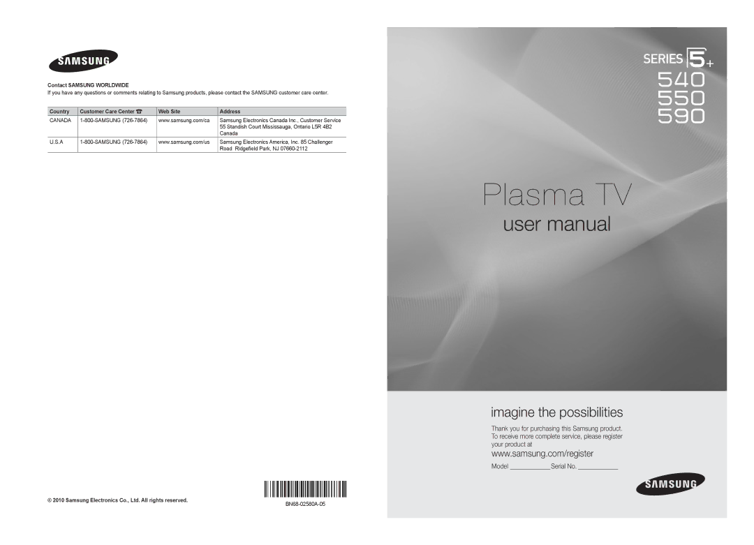 Samsung PC550-ZA, BN68-02580A-05 user manual Plasma TV 