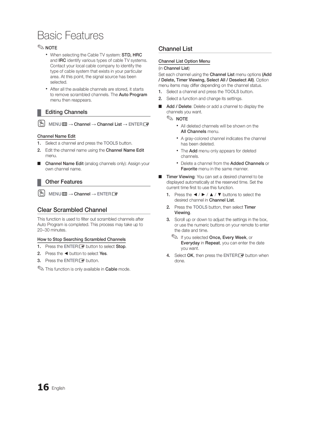 Samsung BN68-02580A-05, PC550-ZA user manual Clear Scrambled Channel, Editing Channels, Other Features 