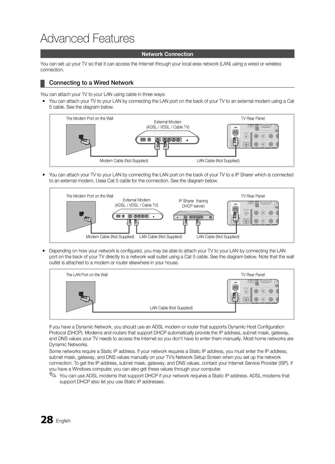 Samsung BN68-02580A-05, PC550-ZA user manual Connecting to a Wired Network, Network Connection 