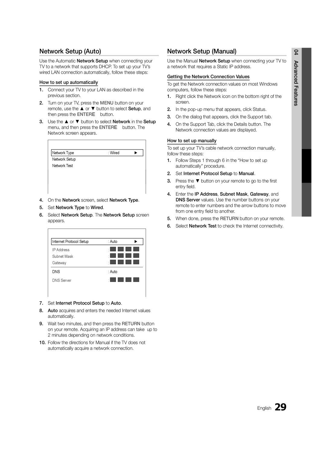 Samsung PC550-ZA, BN68-02580A-05 user manual Network Setup Auto, Network Setup Manual 