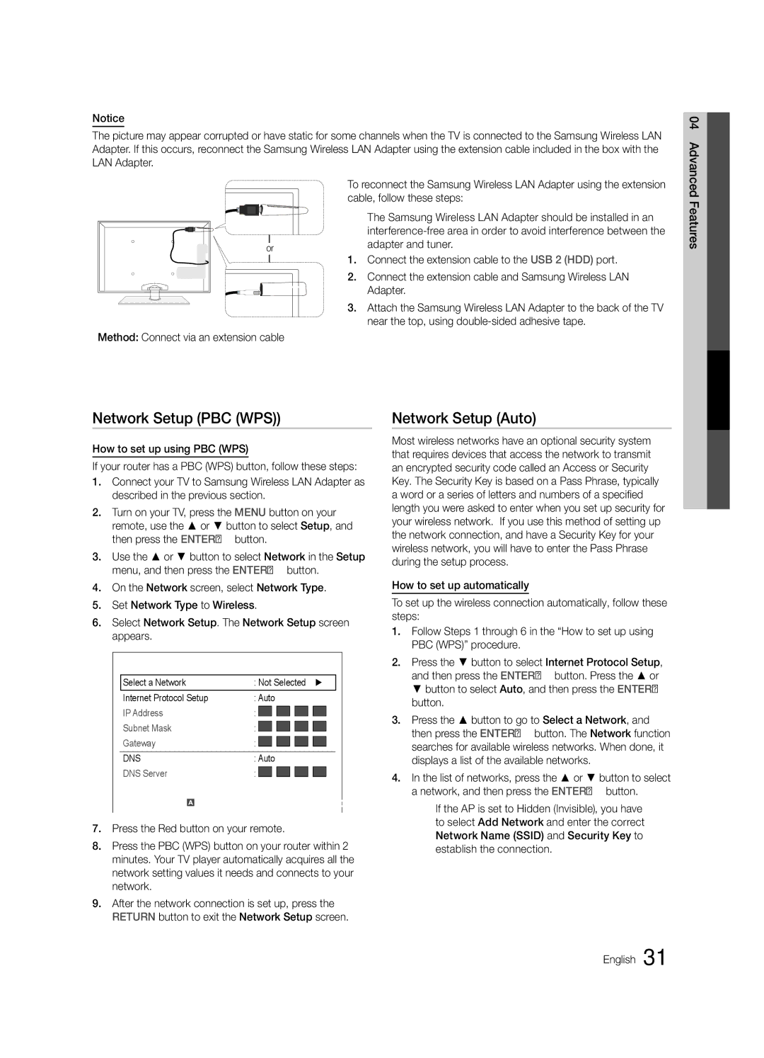 Samsung PC550-ZA, BN68-02580A-05 user manual Network Setup PBC WPS, Wireless Network Setup 