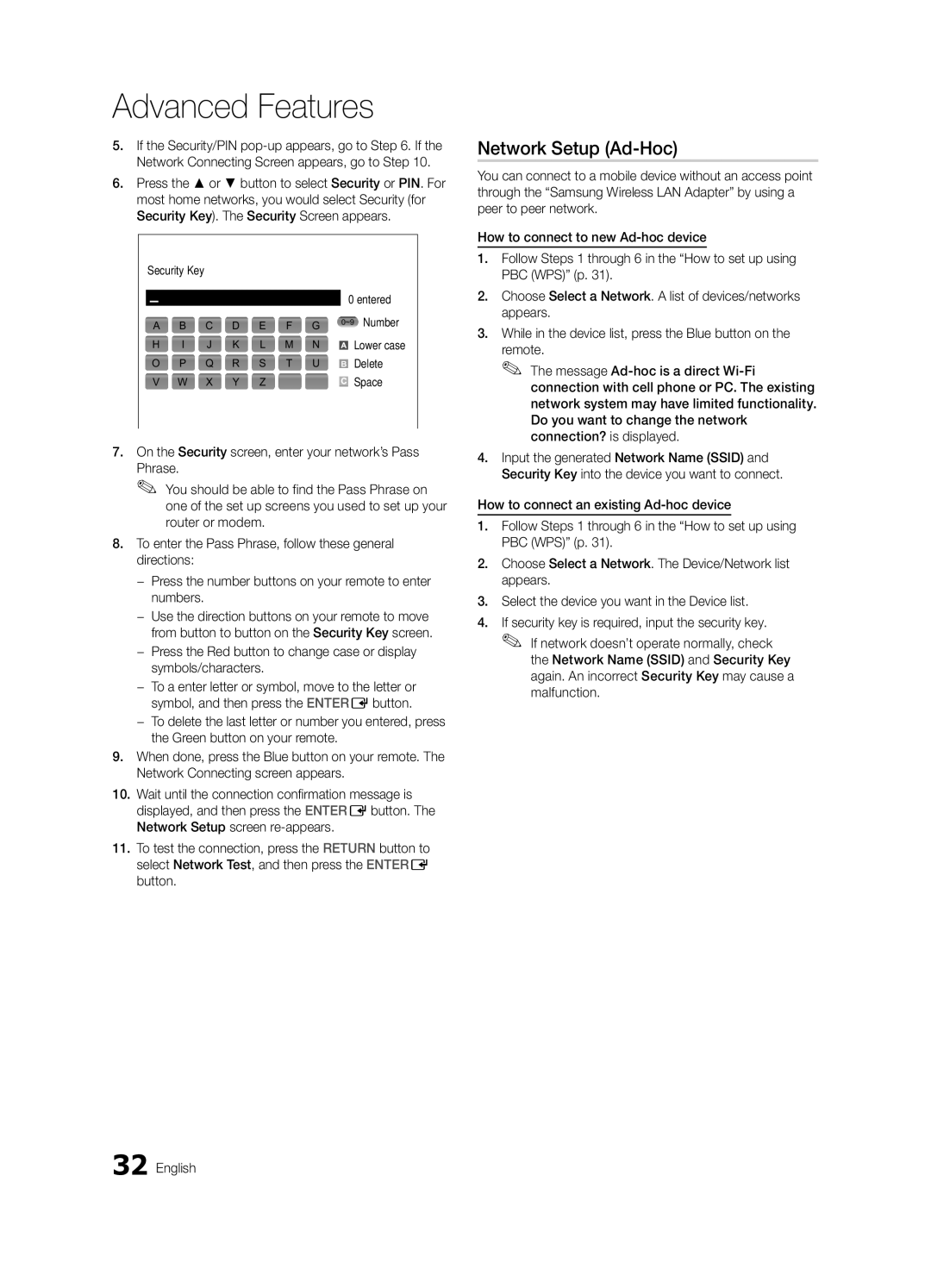 Samsung BN68-02580A-05, PC550-ZA user manual Network Setup Ad-Hoc 