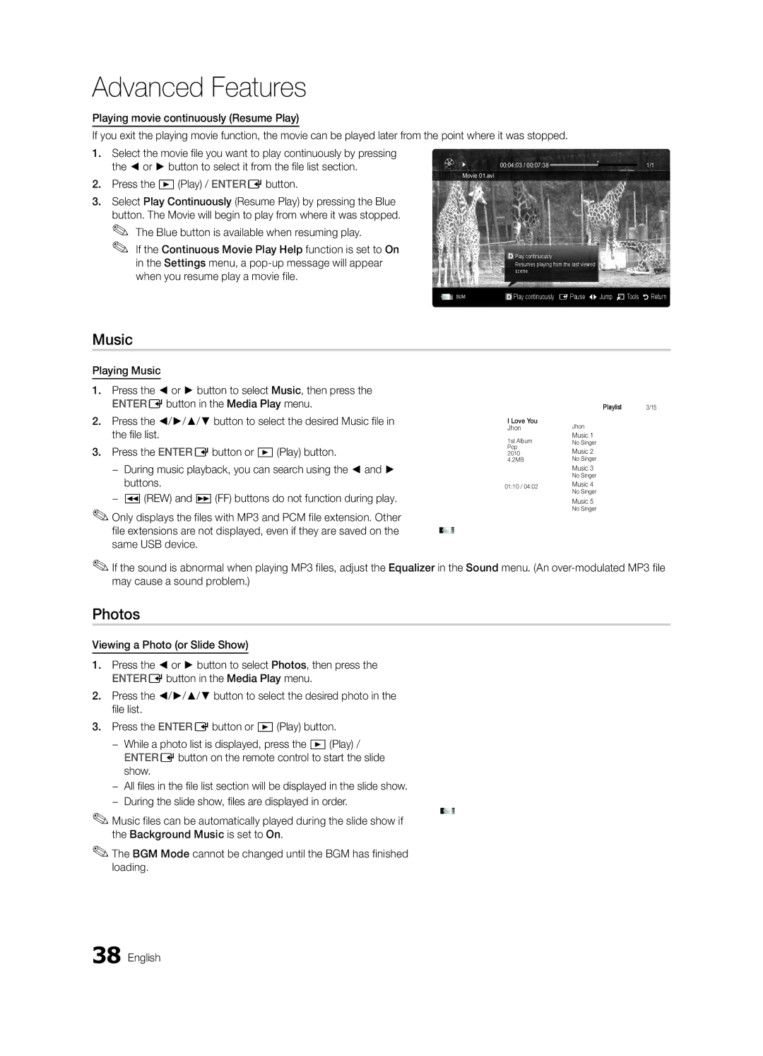 Samsung BN68-02580A-05, PC550-ZA user manual Music, Photos 