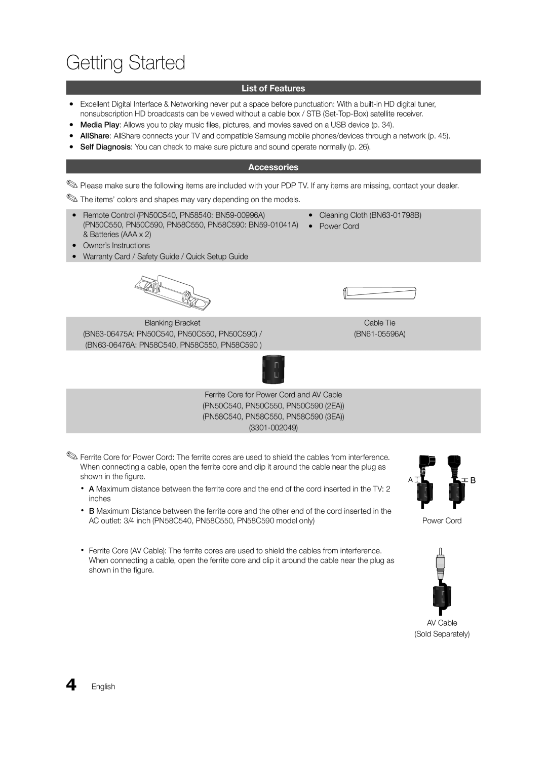 Samsung BN68-02580A-05, PC550-ZA user manual List of Features, Accessories 