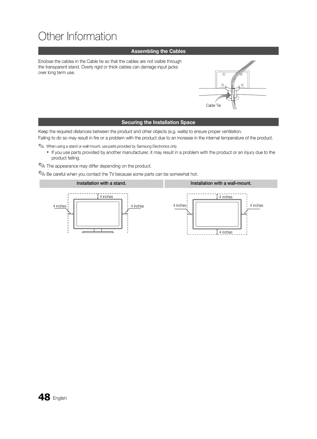 Samsung BN68-02580A-05, PC550-ZA user manual Assembling the Cables, Securing the Installation Space 