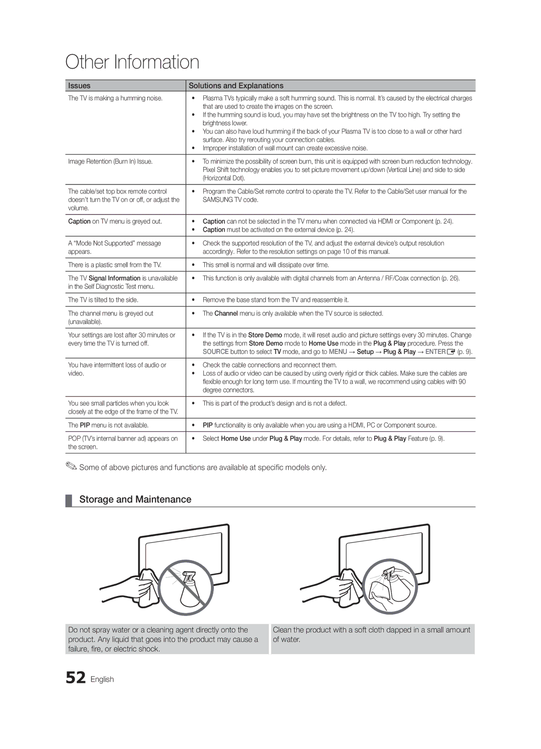 Samsung BN68-02580A-05, PC550-ZA user manual Storage and Maintenance, TV is making a humming noise 