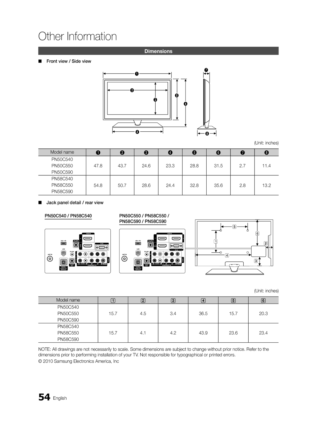 Samsung BN68-02580A-05, PC550-ZA user manual Dimensions 