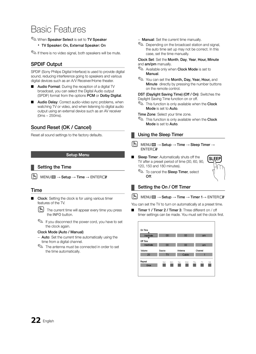 Samsung BN68-02580B-05, PC550-ZC user manual Spdif Output, Sound Reset OK / Cancel, Time 