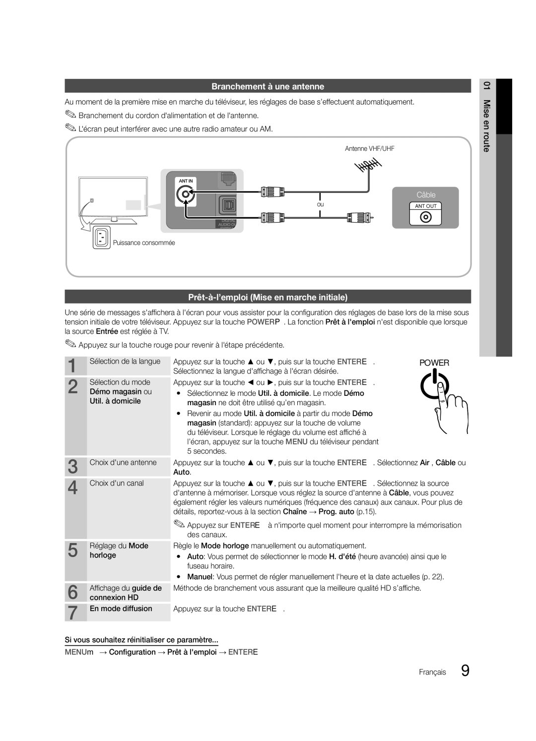 Samsung PC550-ZC Branchement à une antenne, Prêt-à-l’emploi Mise en marche initiale, Antenne VHF/UHF, Puissance consommée 