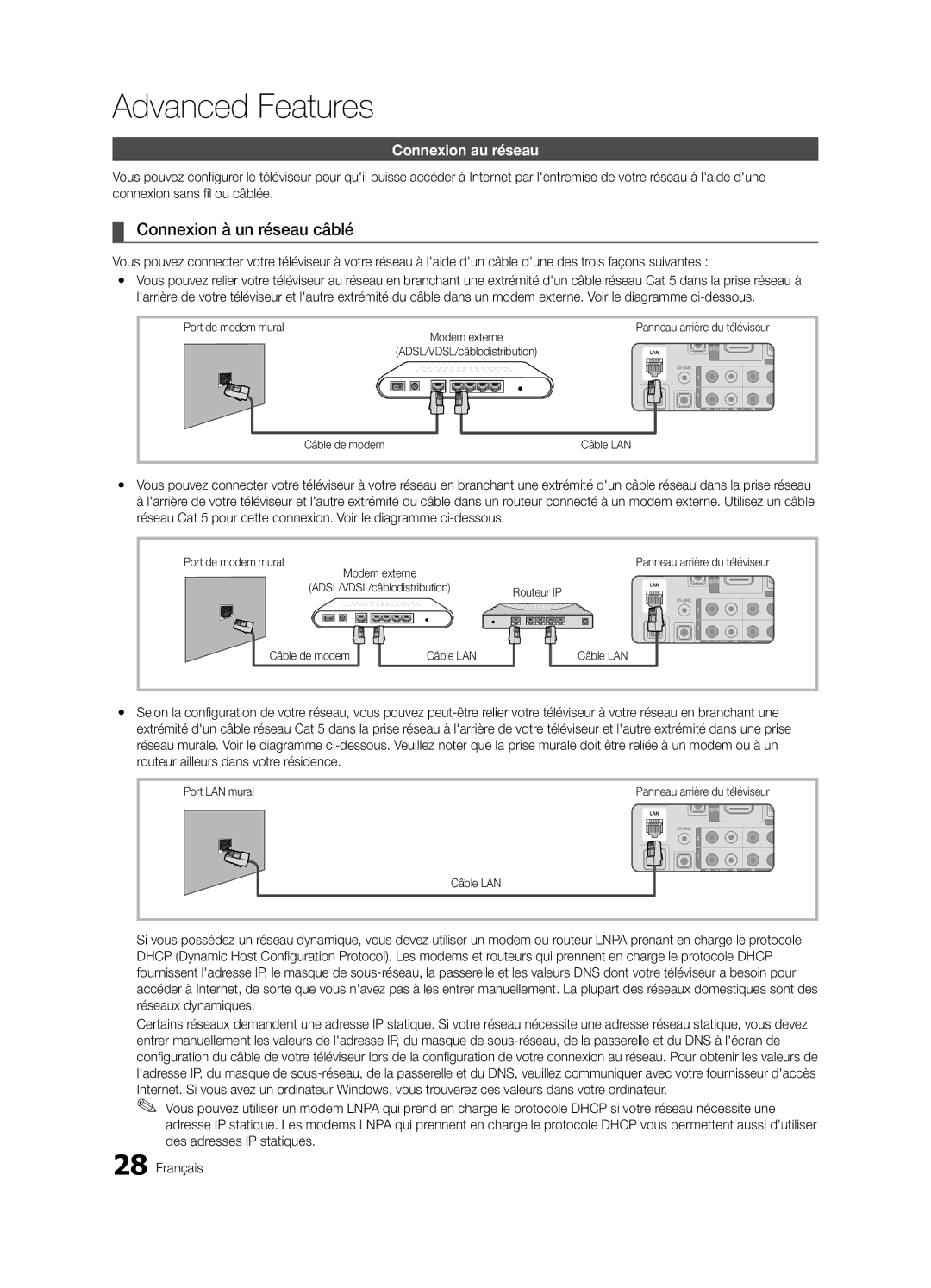 Samsung BN68-02580B-05, PC550-ZC Connexion à un réseau câblé, Connexion au réseau, Câble de modem Câble LAN, Routeur IP 