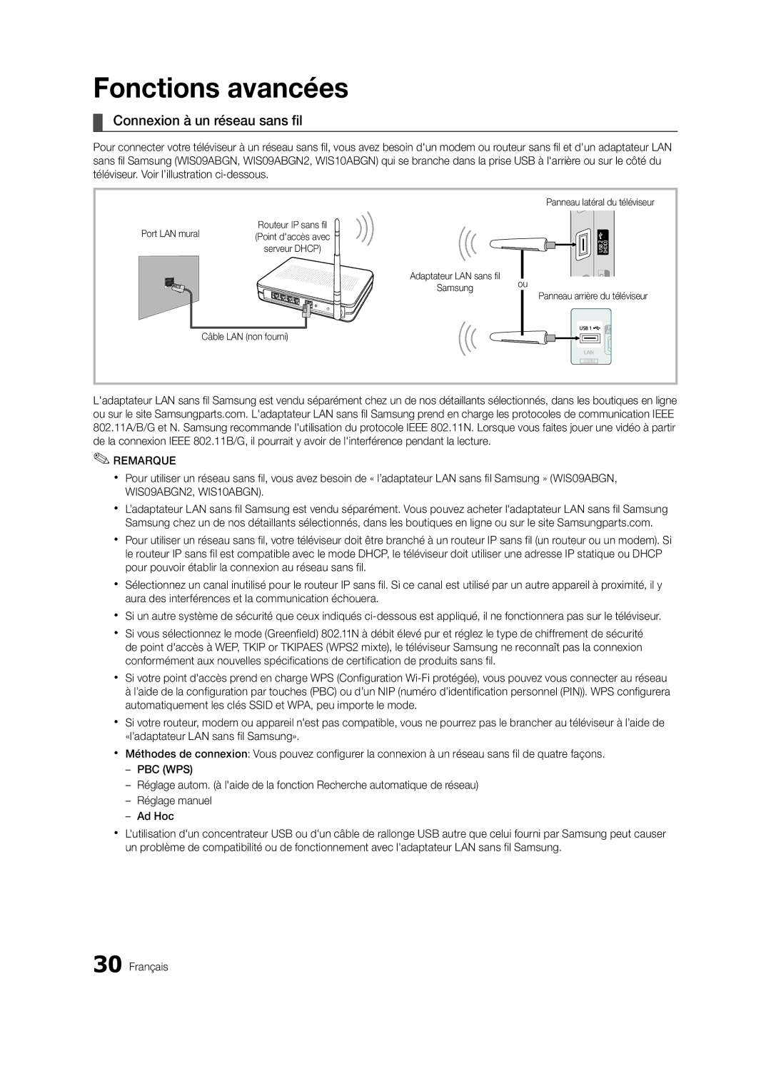 Samsung BN68-02580B-05, PC550-ZC user manual Fonctions avancées, Connexion à un réseau sans fil 