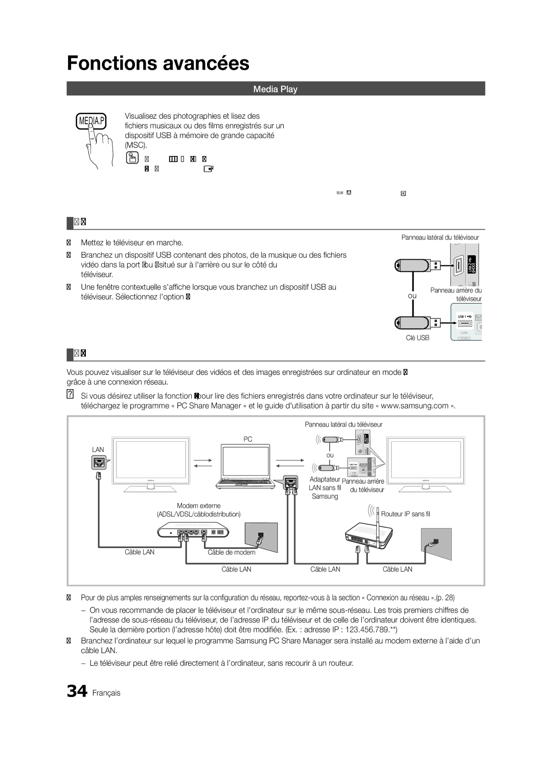 Samsung BN68-02580B-05, PC550-ZC Branchement d’un dispositif USB, Branchement à un PC par lentremise dun réseau, Msc 