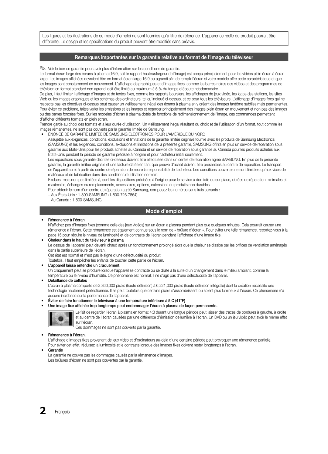 Samsung BN68-02581B-04 Mode d’emploi, Français, Rémanence à l’écran, ’appareil laisse entendre un craquement, Garantie 