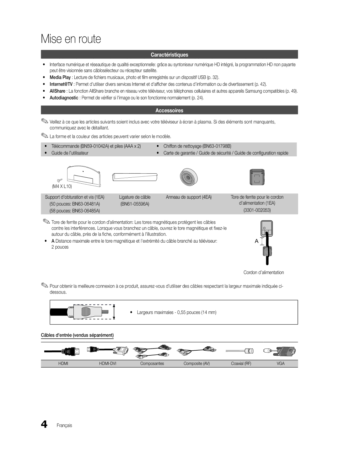 Samsung BN68-02581B-04, PC6500-ZC user manual Mise en route, Caractéristiques, Accessoires, Chiffon de nettoyage BN63-01798B 