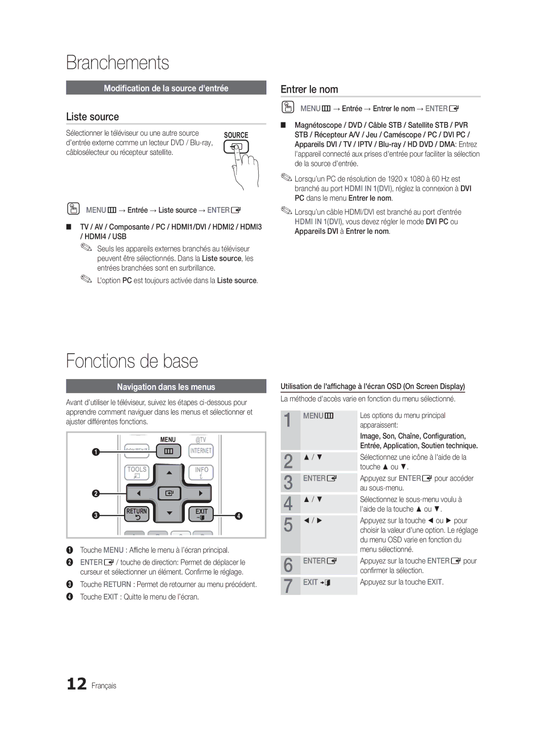 Samsung BN68-02581B-04, PC6500-ZC Fonctions de base, Liste source, Entrer le nom, Modification de la source dentrée 