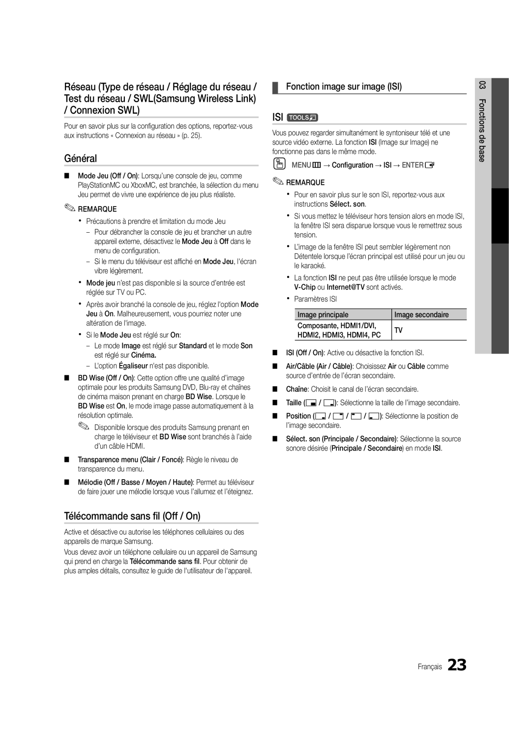 Samsung PC6500-ZC, BN68-02581B-04 user manual Général, Télécommande sans fil Off / On, ISI t, Fonction image sur image ISI 