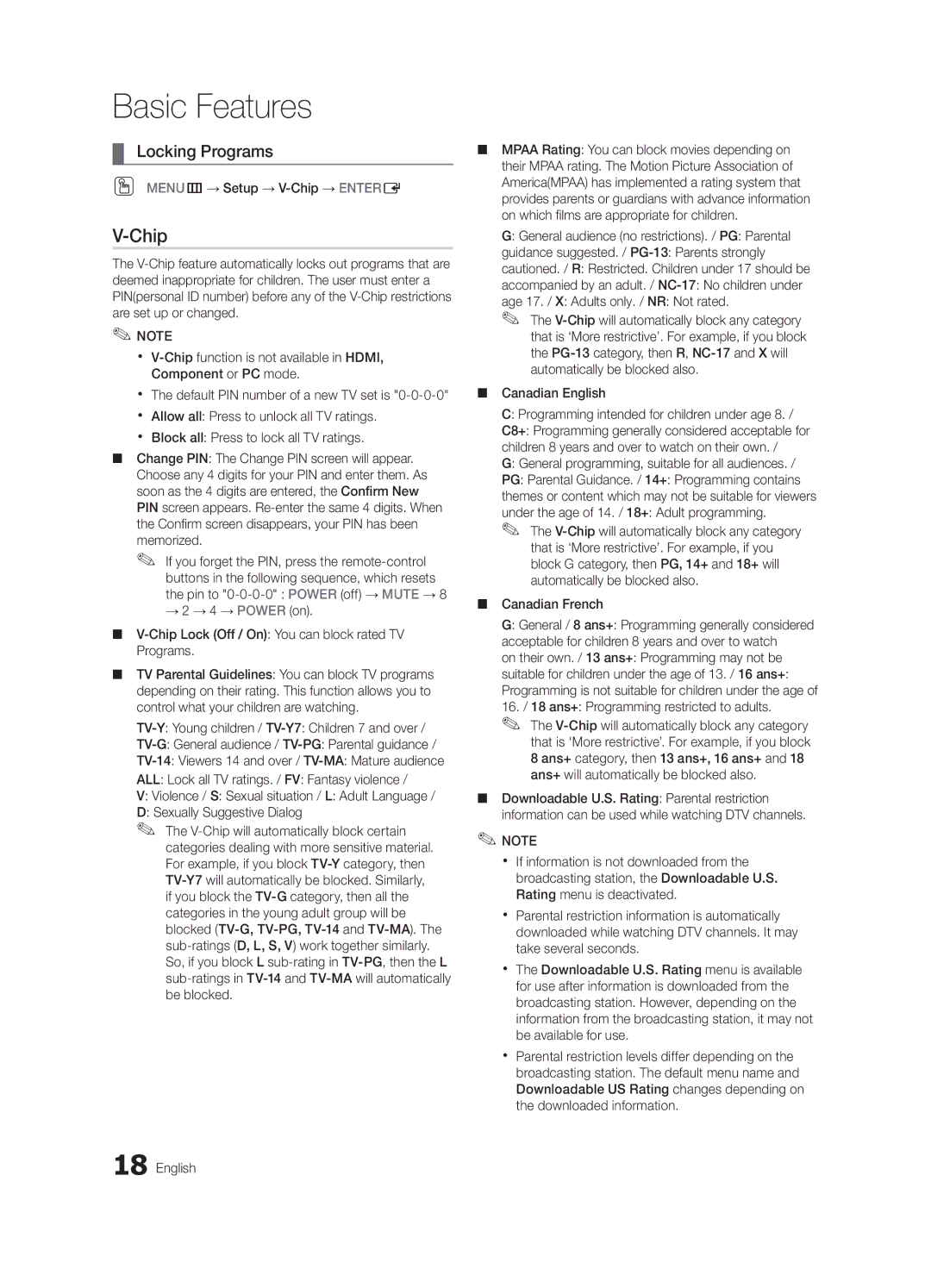 Samsung BN68-02582B-05, LC350-ZC user manual Locking Programs, OO MENUm→ Setup → V-Chip → Entere 