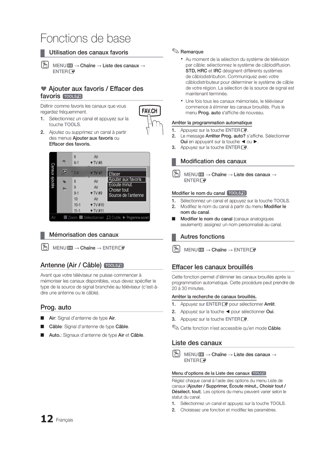 Samsung LC450-ZC, BN68-02583B-04 user manual Ajouter aux favoris / Effacer des favoris t, Antenne Air / Câble t, Prog. auto 