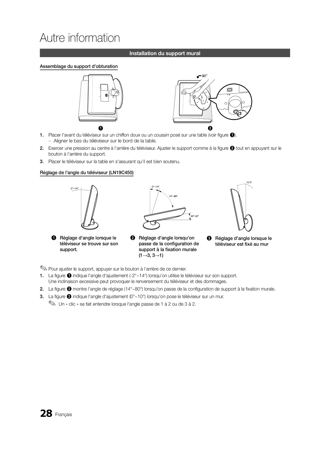 Samsung LC450-ZC, BN68-02583B-04 user manual Autre information, Installation du support mural 