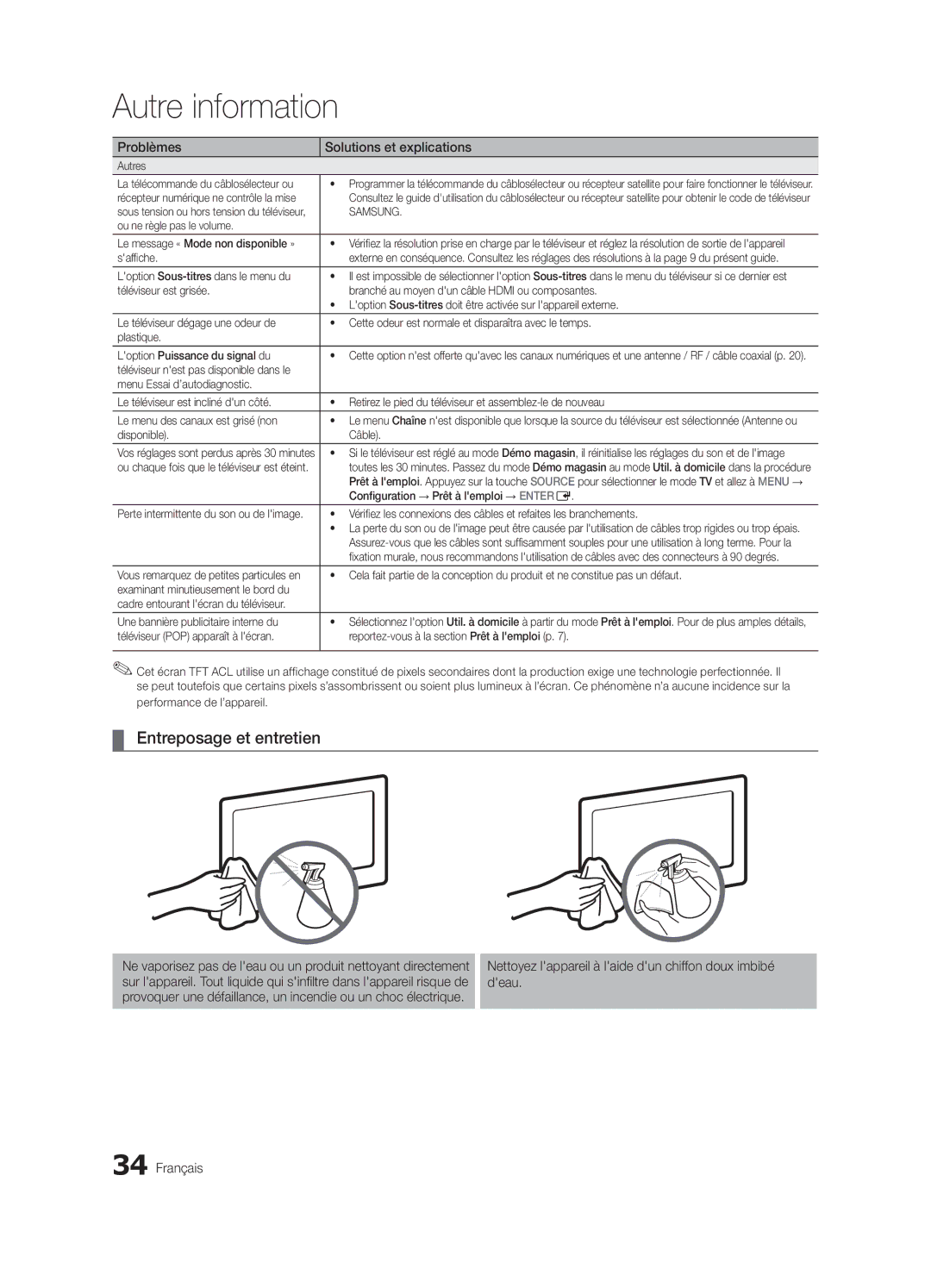 Samsung LC450-ZC, BN68-02583B-04 user manual Entreposage et entretien 