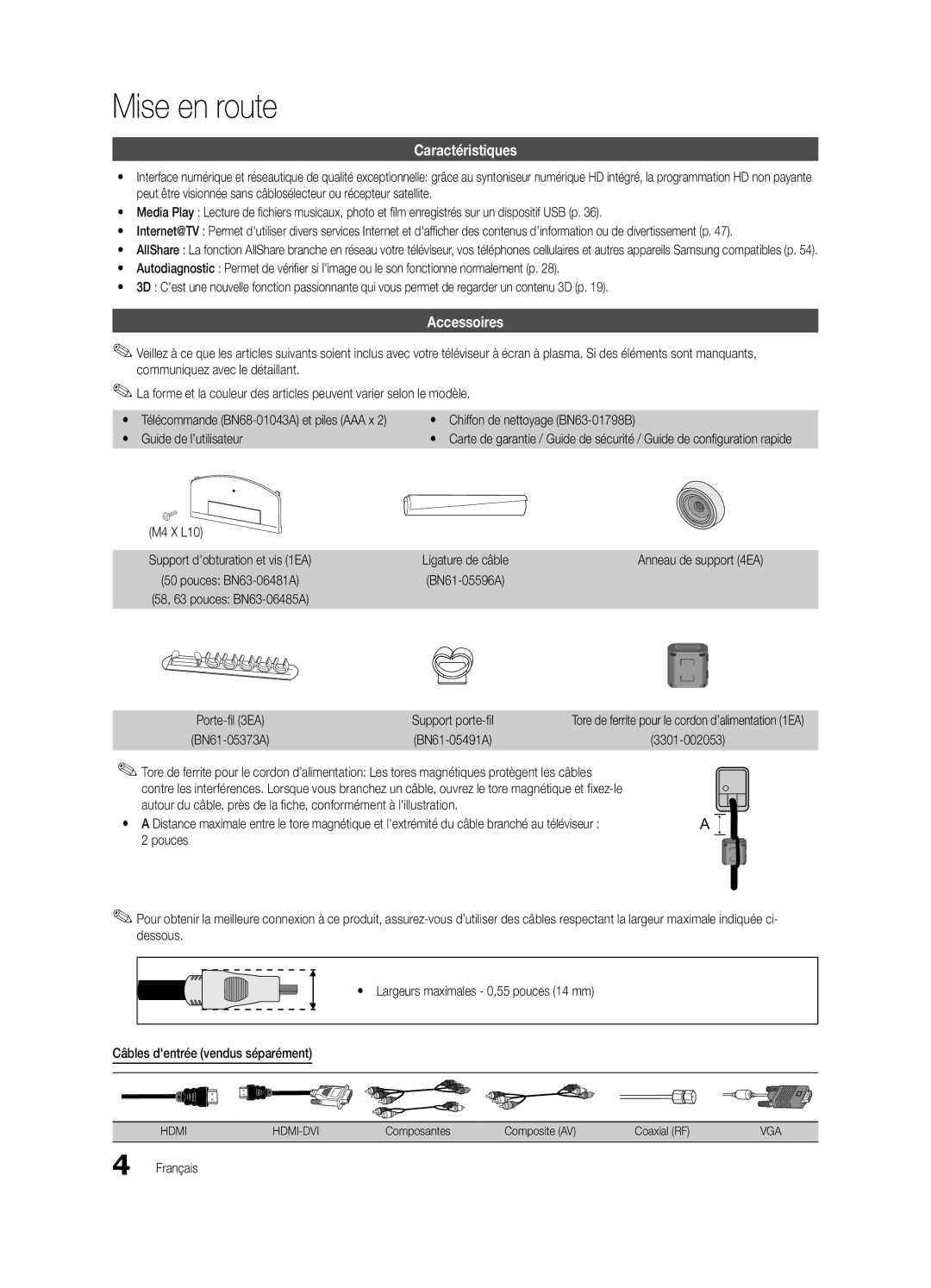 Samsung PC7000-NA Mise en route, Caractéristiques, Accessoires, Chiffon de nettoyage BN63-01798B, Guide de l’utilisateur 