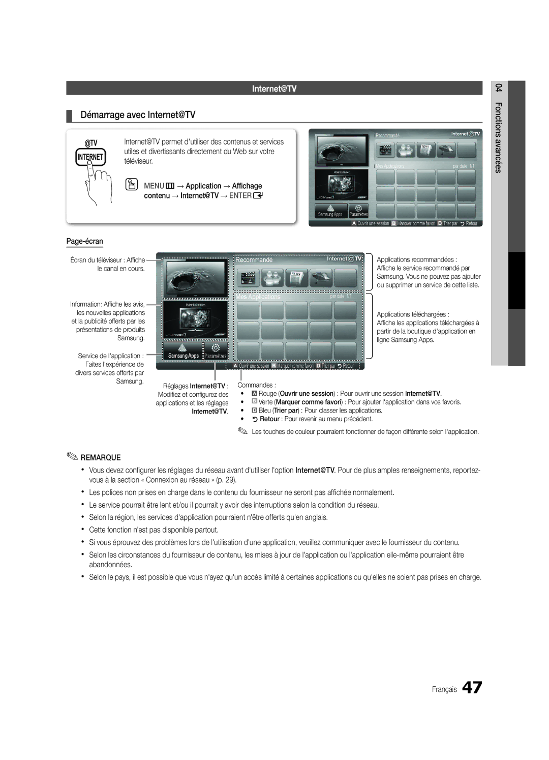 Samsung Series P7+ 7000, BN68-02585A-07, PC7000-NA user manual Démarrage avec Internet@TV, Page-écran 