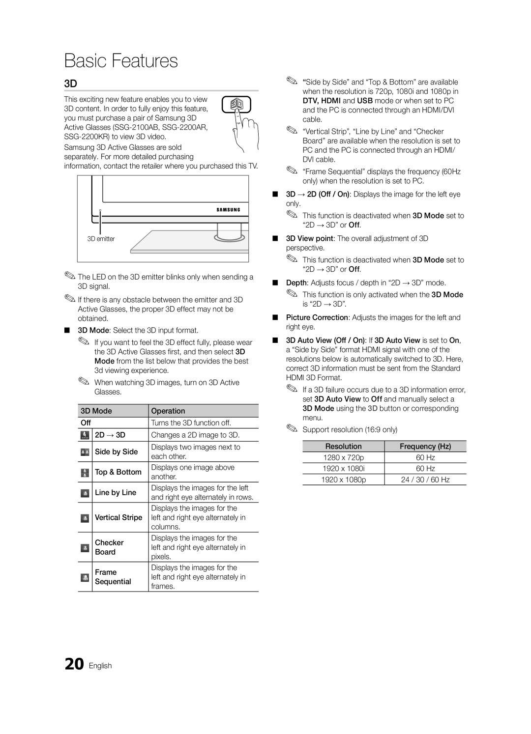 Samsung Series P7+ 7000, BN68-02585A-07 This exciting new feature enables you to view, Displays the images for, 60 Hz 