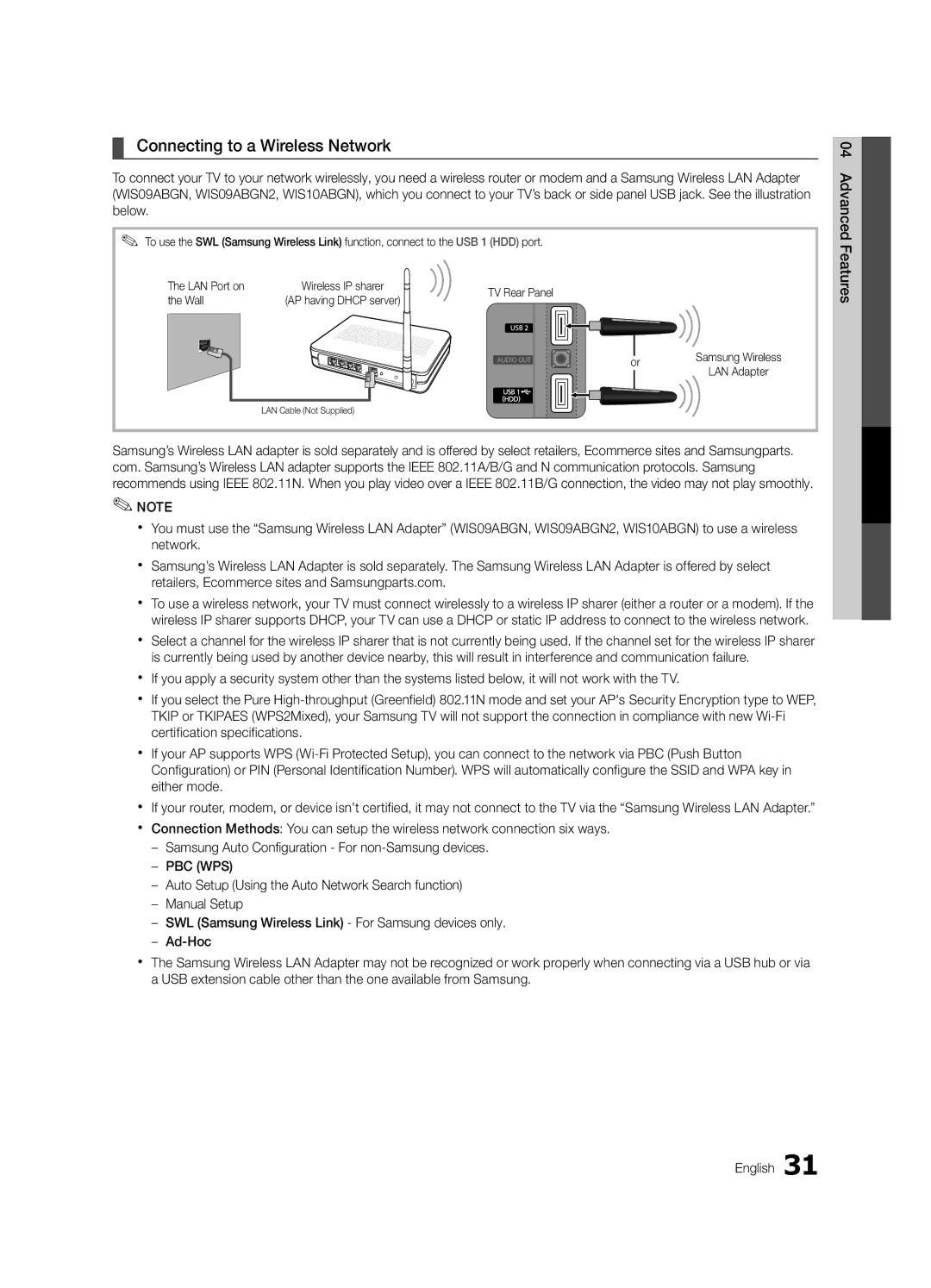 Samsung PC7000-NA, BN68-02585A-07, Series P7+ 7000 user manual Connecting to a Wireless Network, Wall 