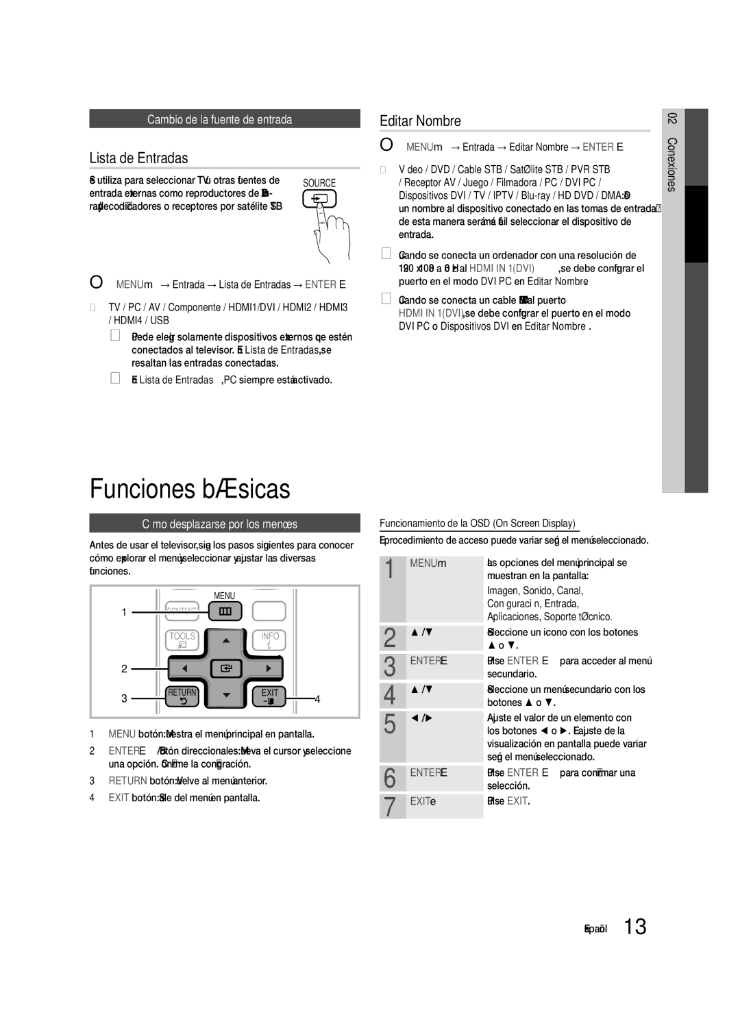 Samsung PC7000-NA, BN68-02585A-07 Funciones básicas, Lista de Entradas, Editar Nombre, Cambio de la fuente de entrada 