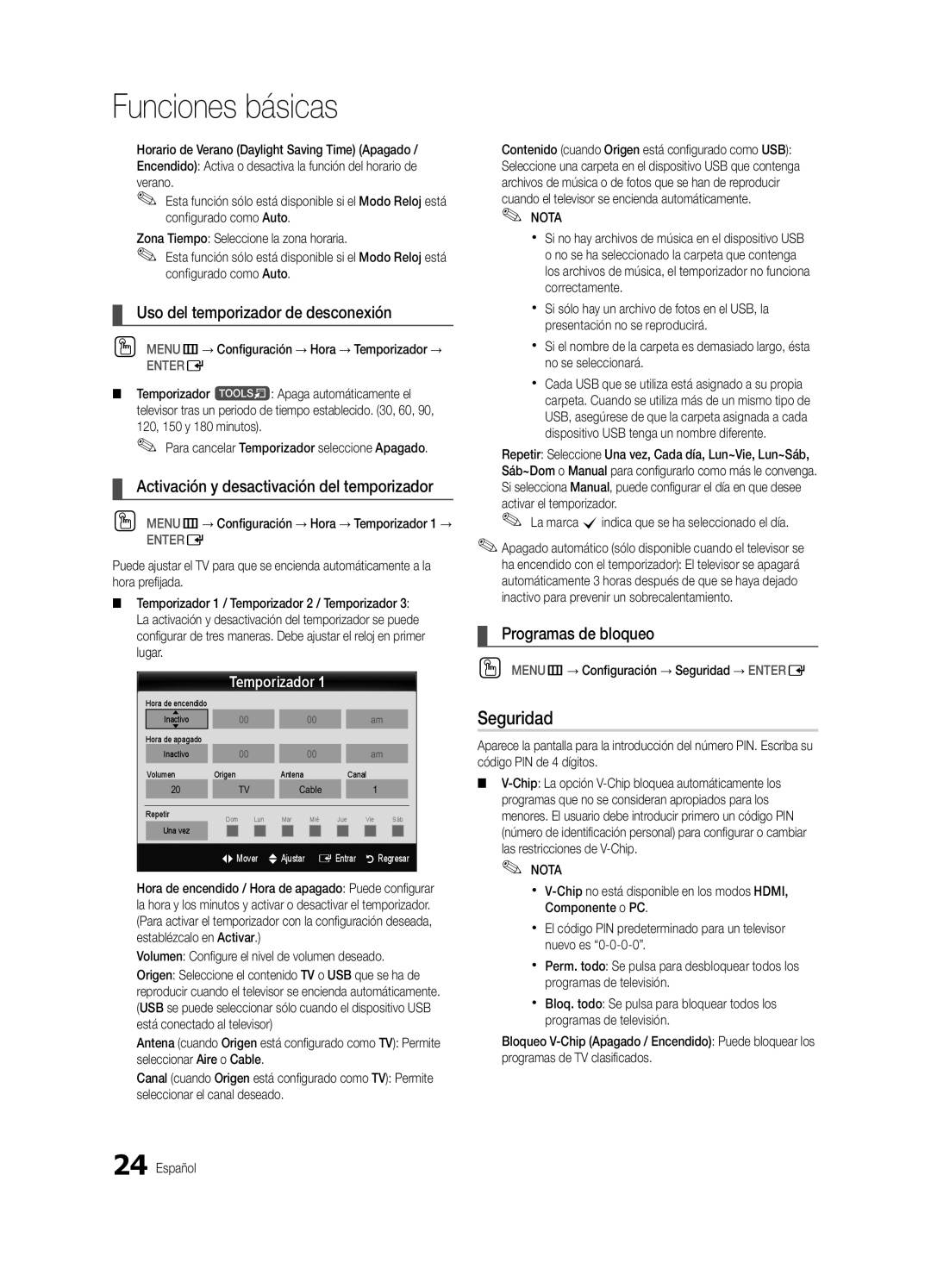 Samsung BN68-02585A-07 Seguridad, Uso del temporizador de desconexión, Activación y desactivación del temporizador 