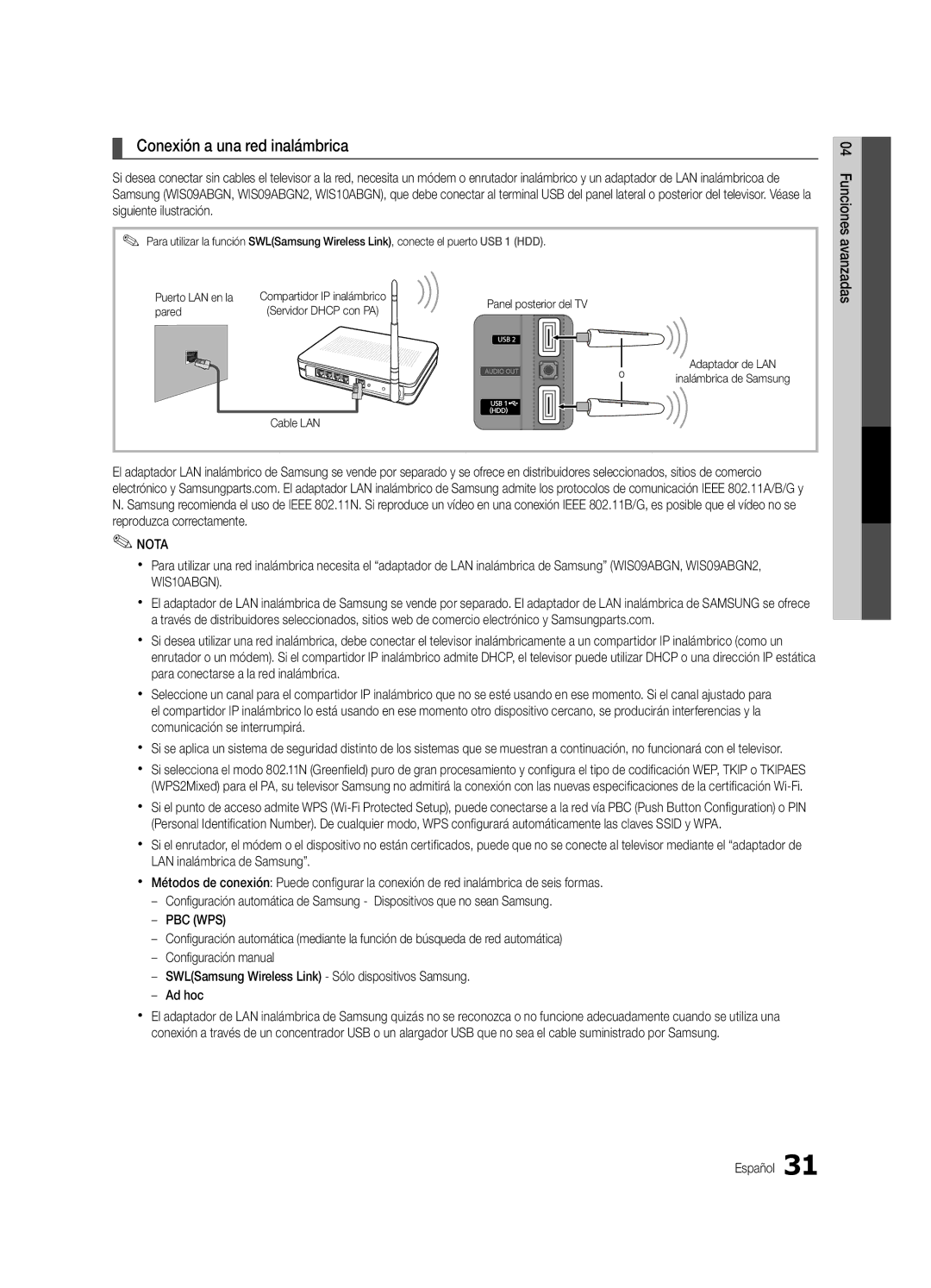 Samsung PC7000-NA, BN68-02585A-07, Series P7+ 7000 user manual Conexión a una red inalámbrica, Pared 