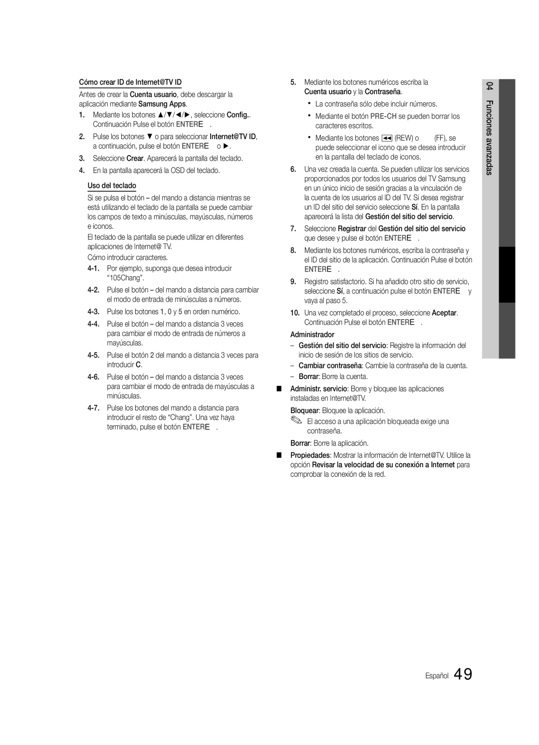 Samsung BN68-02586A-04, PN63C8000, PN58C8000, PN50C8000, Series P8+ user manual Cómo crear ID de Internet@TV ID, Administrador 