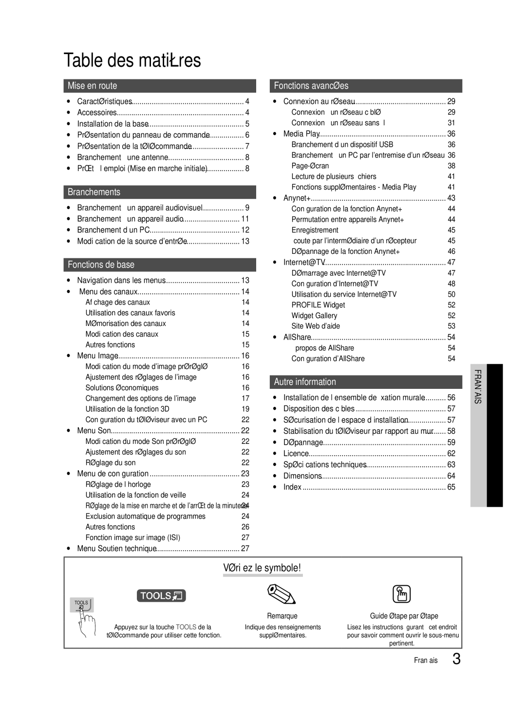 Samsung BN68-02586A-04, PN63C8000, PN58C8000, PN50C8000, Series P8+ user manual Table des matières 