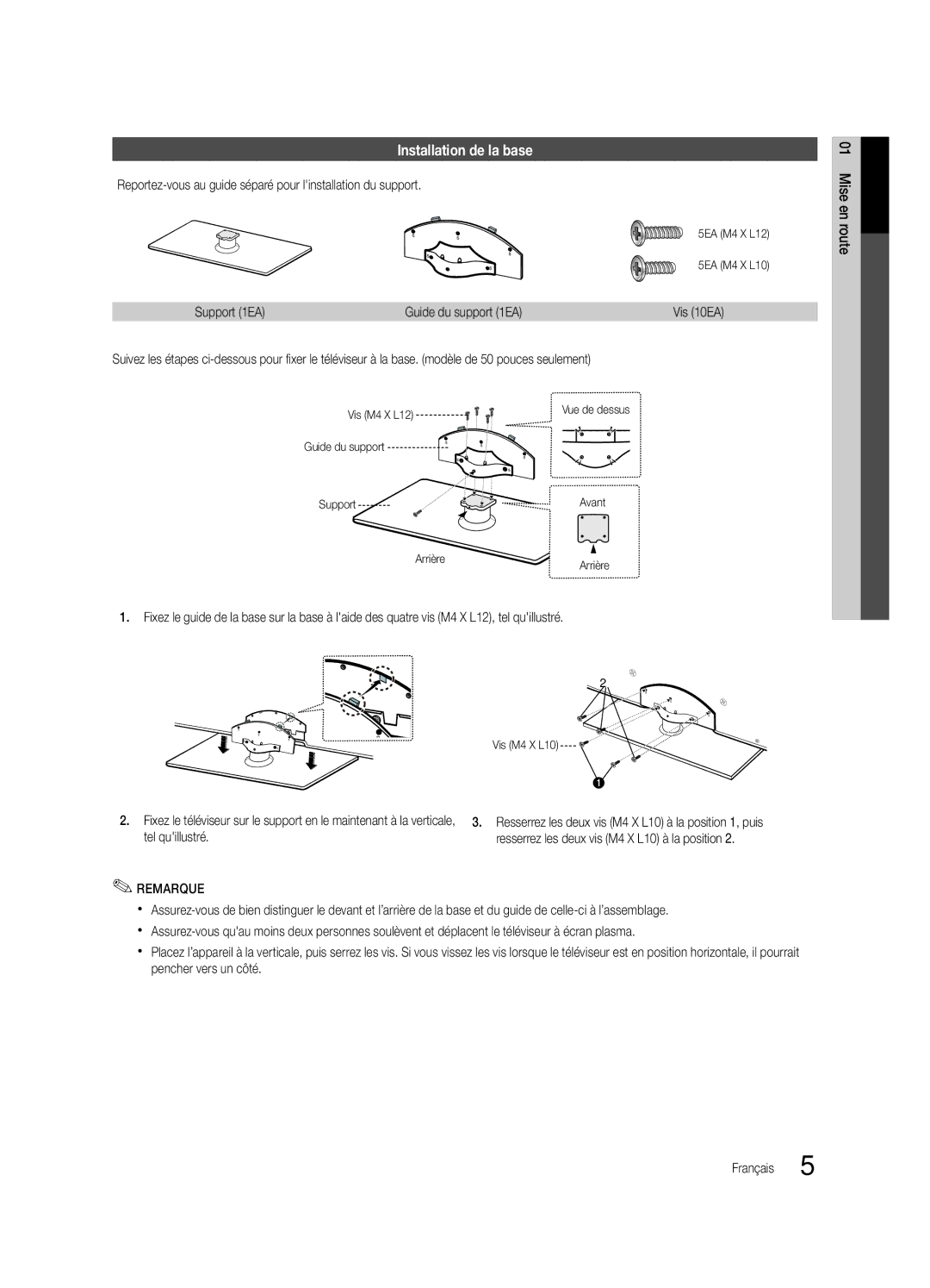 Samsung PN58C8000, BN68-02586A-04, PN63C8000, PN50C8000, Series P8+ Installation de la base, Vis 10EA, Tel quillustré 