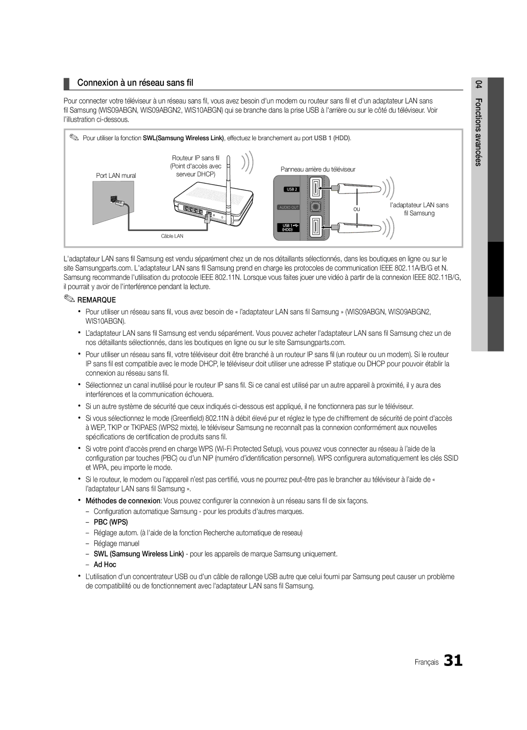 Samsung PN50C8000, BN68-02586A-04, PN63C8000 Connexion à un réseau sans fil, ’illustration ci-dessous, Avez, Fil Samsung 