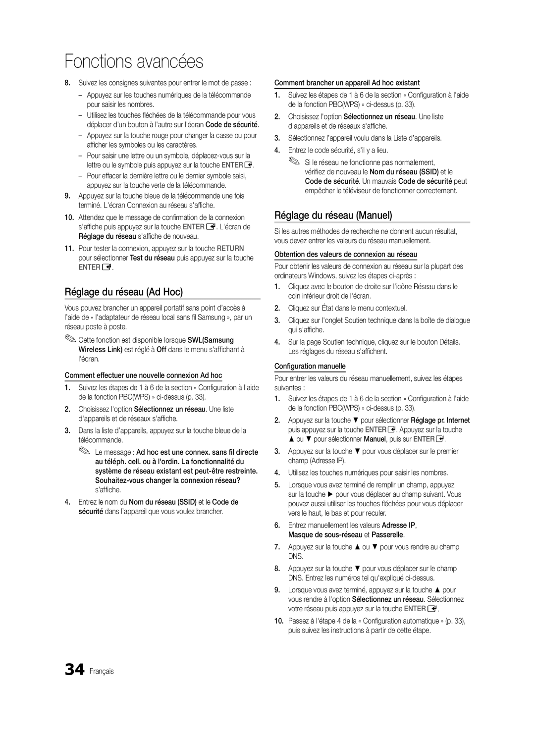 Samsung PN63C8000, BN68-02586A-04 Réglage du réseau Ad Hoc, Français Comment brancher un appareil Ad hoc existant 