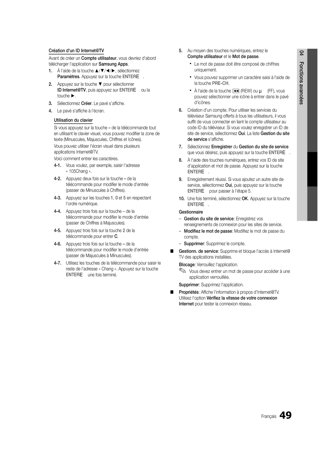 Samsung PN63C8000, BN68-02586A-04, PN58C8000, PN50C8000, Series P8+ user manual Création dun ID Internet@TV, Gestionnaire 