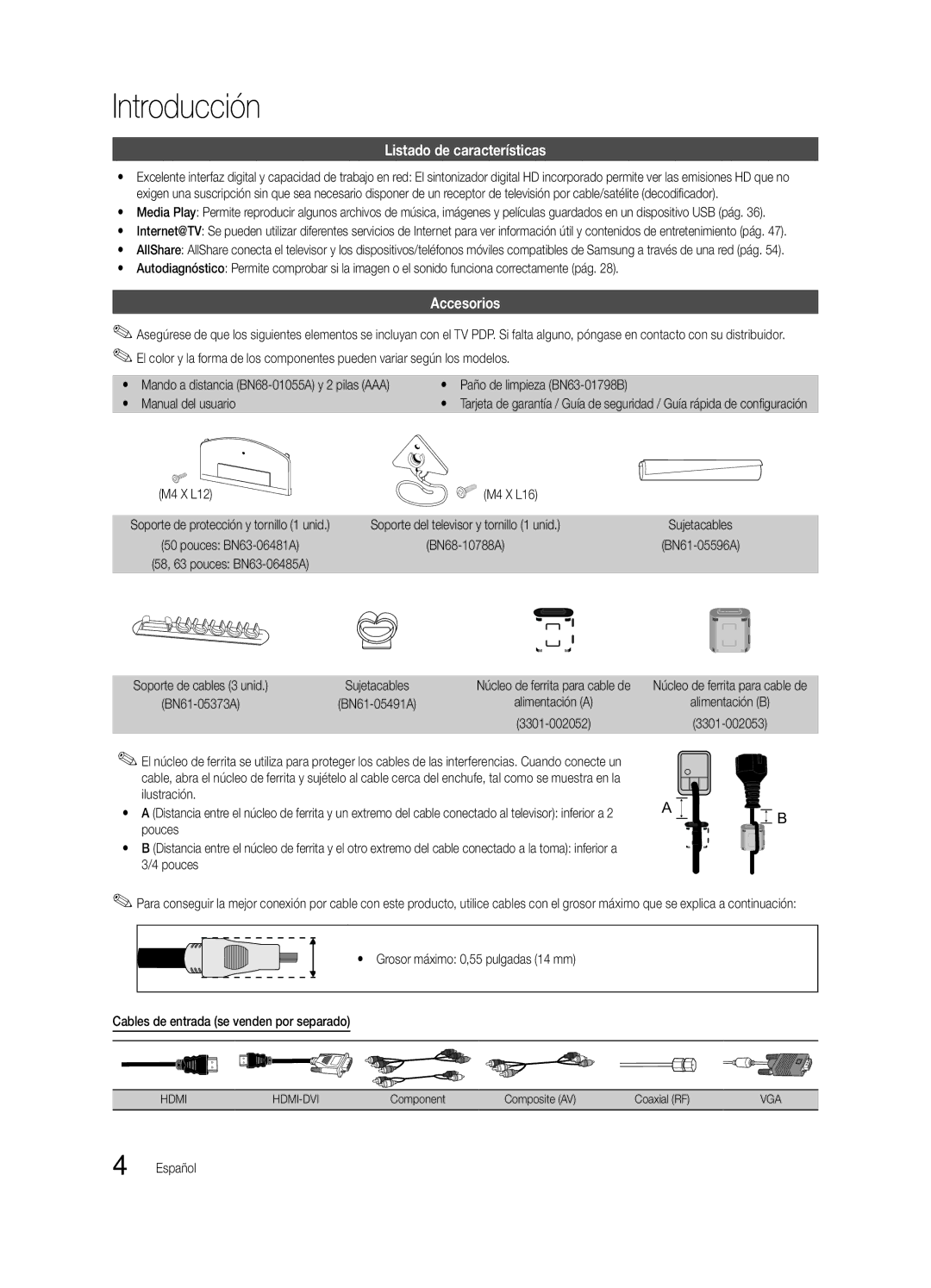 Samsung BN68-02586A-04, PN63C8000, PN58C8000, PN50C8000, Series P8+ Introducción, Listado de características, Accesorios 