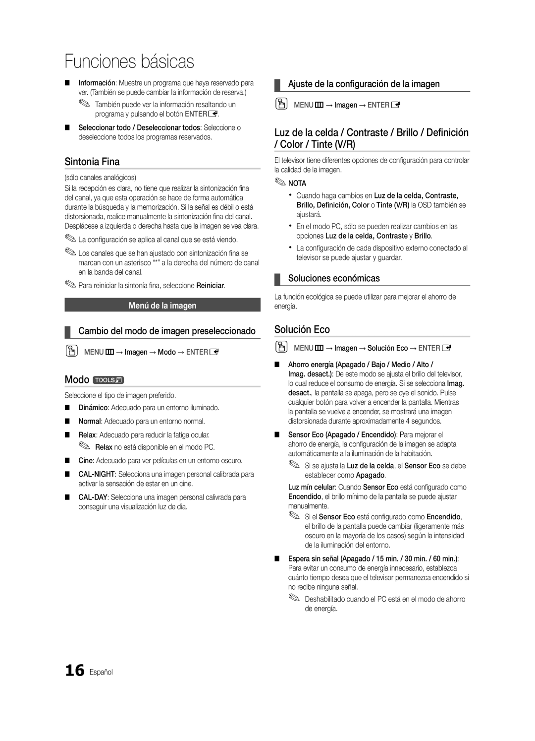 Samsung PN58C8000, BN68-02586A-04, PN63C8000, PN50C8000, Series P8+ user manual Sintonia Fina, Modo t, Solución Eco 