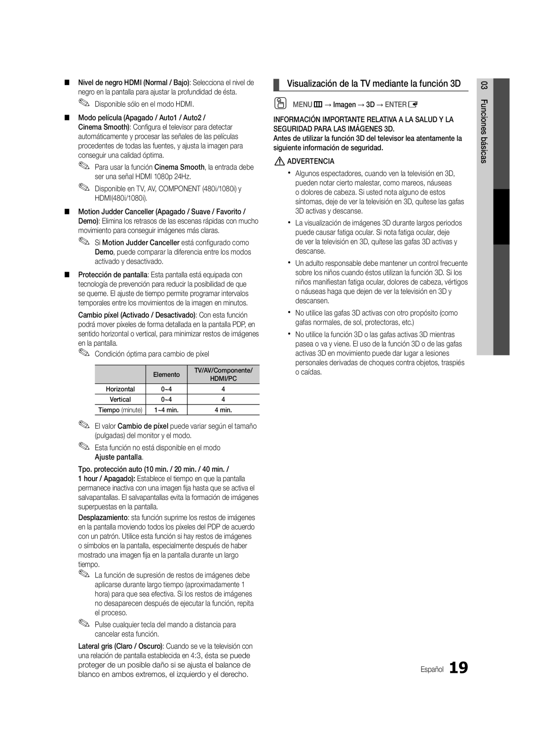 Samsung BN68-02586A-04, PN63C8000, PN58C8000 Visualización de la TV mediante la función 3D, Disponible sólo en el modo Hdmi 